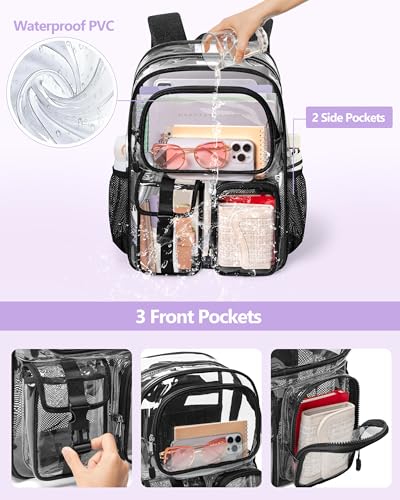 Yarwo Rolling Clear Backpack, 17" Transparent Bag with Detachable Trolley - color: Black