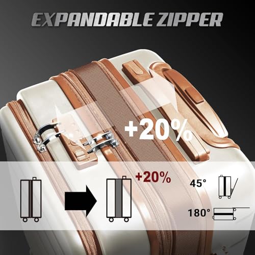 KEYTANG SmileLine 20 inch Carry-On, Lightweight Hardside Suitcase, Expandable Small Suitcase with Front Pocket, WhiteBrown - color: White-Brown, size: 666-Carry-on