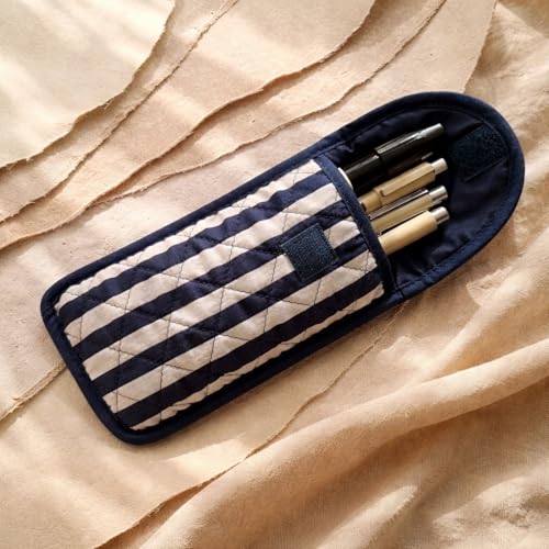 Soft Eyeglass Pouch – Quilted Glasses Case and Multi Functional Travel Organizer - color: Dark Blue + White Stripes - Cotton