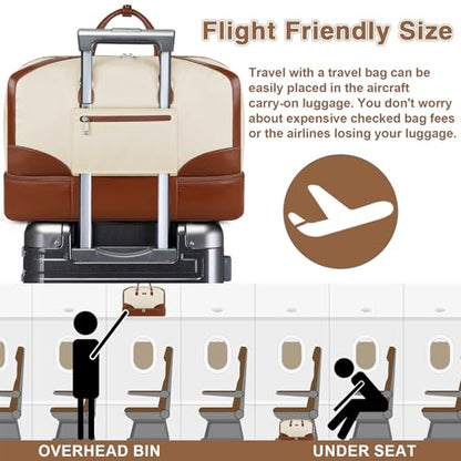 ITIEZY Weekender Bag for Women 21.5" Travel Duffel Large Carry On Bag 3PCS - color: 9-Beige