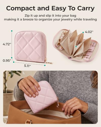 BAGSMART Travel Jewelry Case, Leather Zip for Rings Necklaces - color: 2-Light Beige, size: Small
