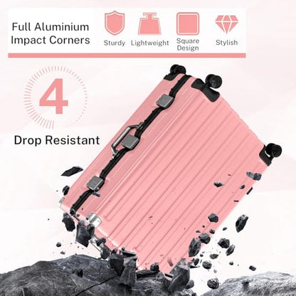 Krute Zipperless Luggage 28inch Checked Hard Shell Suitcases with Wheels - color: Pink, size: Large (28 Inch)