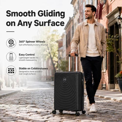 CONCEPTEN Luggage Sets 3 Piece, PP Hardshell Suitcases Set with Wheels - color: Black, size: 3 Piece Sets (21/Db/Tb)