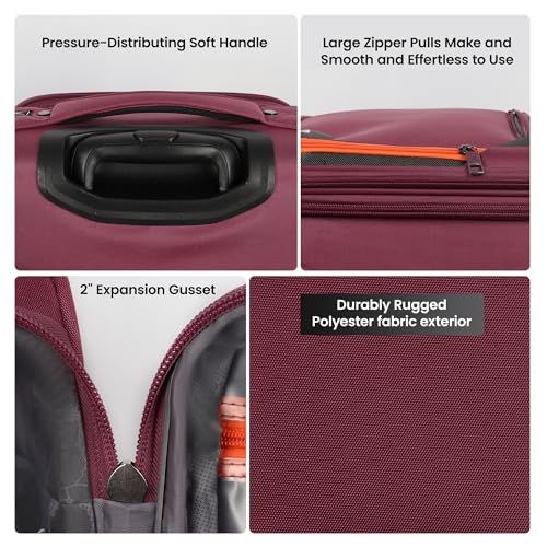 2-Piece(22/28in) Softside Luggage Set w/Front Open Pocket - color: Burgundy, size: 2-Piece Set (22"/28'')