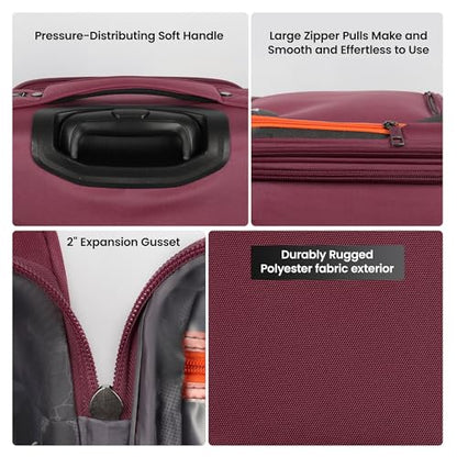 2-Piece(22/28in) Softside Luggage Set w/Front Open Pocket - color: Burgundy, size: 2-Piece Set (22"/28'')
