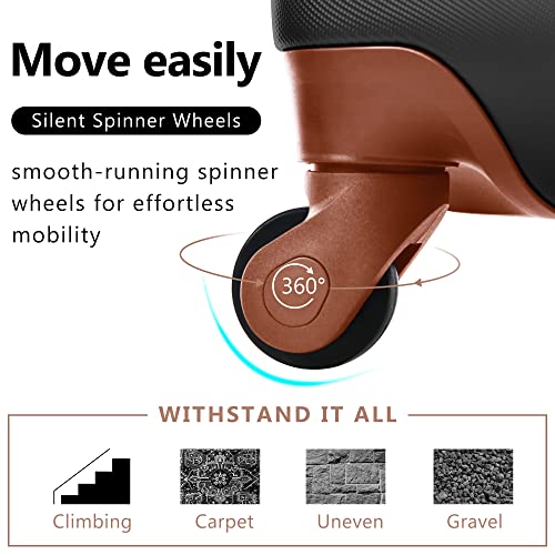 Luggage Sets, 3 Pcs Hardside Lightweight Suit case with Spinner Wheels & Lock - color: Brown Black, size: 20/24/28 Inch