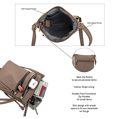 DELUXITY Crossbody Purse Bag Shoulder Bag Multi Pocket Zipper Purse - color: Dark Taupe