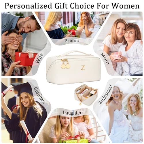 Gifts for Women Bridesmaid Initial Makeup Bag - color: MediumBeige, style: Z