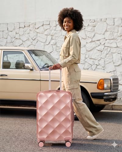 Somago Luggage Sets 5 Piece Hardside 20"/24"/28" with Duffle Toiletry Pouch - color: Rose Gold, size: 5 Piece Set
