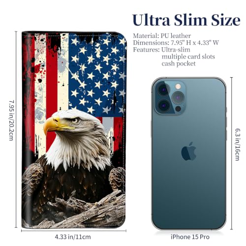 Passport Wallet for Women,Travel Wallet Passport Holder RFID Blocking - color: American Flag Eagle