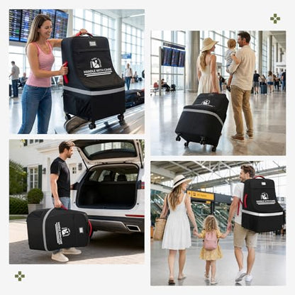 RAINSMORE Padded Car Seat Travel Bag for Airplane with Spinner Wheels - color: Black