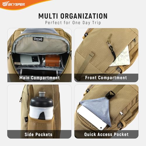 SKYSPER Sling Bag RFID Cross Body Bag Recycled Crossbody Backpack Travel Daypack - color: Camel