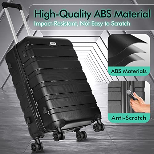 AnyZip Luggage Sets 3 Piece Hardshell Suitcase Set PC ABS Lightweight Travel Suitcases with 4 Double Spinner Wheels TSA Lock 20 24 28 Inch Black - color: Black, size: 3 piece set (20/24/28)