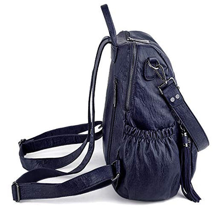 UTO Women Backpack Purse Leather Vegan Rucksack Travel Shoulder Bag - color: 0454 Blue