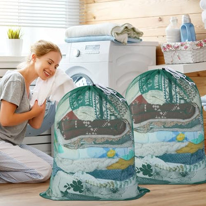 Windyun 9 Pcs Mesh Laundry Bags Drawstring Lockable Travel Storage, Green - color: Green