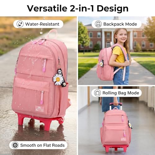 Kids Rolling Backpack with Wheels, Wheeled School Backpack for Girls Boys - color: A-black Two Wheels, size: Two Wheels