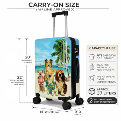 World Traveler Chariot Beach Pups Dog Lover 3-Piece Hardside Expandable Spinner Luggage Set with TSA Lock - color: Beach Pups, size: 3-Piece Set