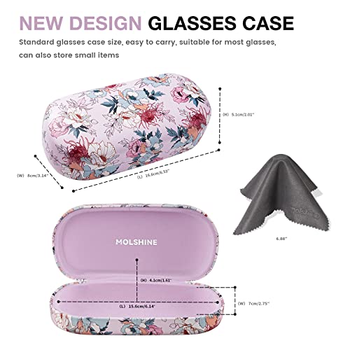 molshine Hard Shell Leather Sunglasses Case,Classic Large Glasses Case for Women Men,Sunglass Eyeglasses - color: Pink Flower