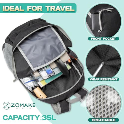 ZOMAKE Lightweight Packable Backpack 35L, Water Resistant Foldable Day Pack - color: A-black 1