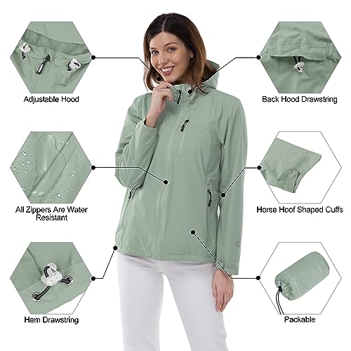 Outdoor Ventures Packable Rain Jacket Women Waterproof Raincoat with Hood - color: Aqua Tone, size: XX-Large