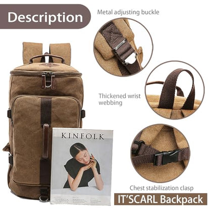 IT'SCARL Large backpack for men,Travel backpack,Carry on, Canvas big bag,Work back pack(khaki) - color: Khaki