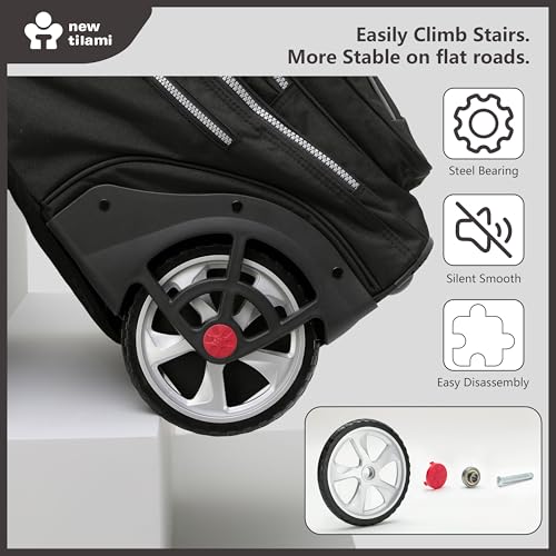 NEW TILAMI 20 Inch Rolling Backpack for School Stair-Climbing Big Wheel - color: Black