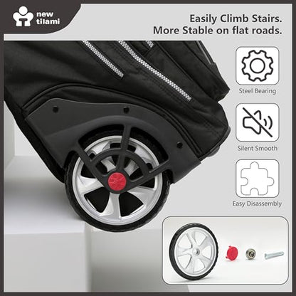 NEW TILAMI 20 Inch Rolling Backpack for School Stair-Climbing Big Wheel - color: Black