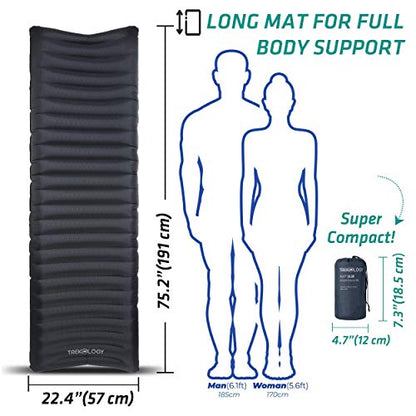 TREKOLOGY Bundle: ALUFT2.0(Black) & UL Sleeping Pad with Pump Sack-Compressible, Compact, Comfortable, Ergonomic Inflating Pillow, Inflatable Camping Mat for Travel, Camping, Hiking.