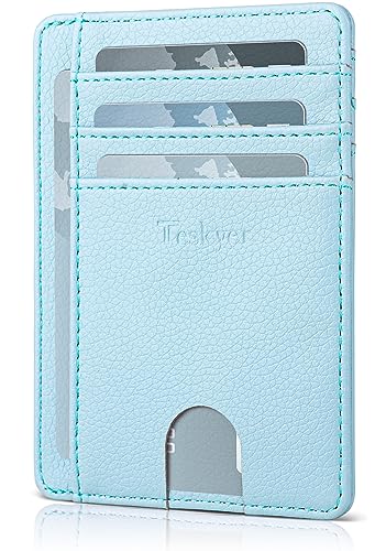 Teskyer Slim Minimalist Wallet for Men, RFID Front Pocket Card Holder - color: Lichee Cyan