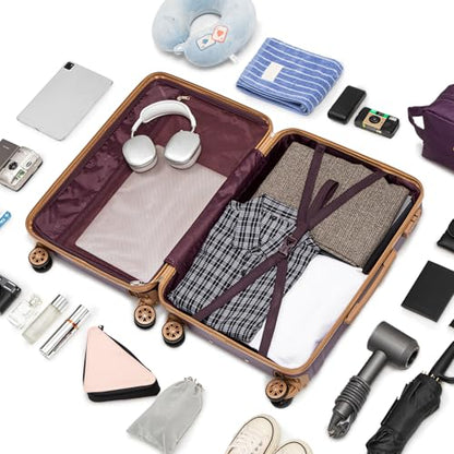 Cobens Luggage Sets 5 Piece, Suitcase with Wheels, 20/24/28inch, Violet | Water-Resistant ABS Hard Shell, 360°Detachable Spinner Wheels, Tsa Lock, Large Checked Travel Suitcases for Family - color: Violet