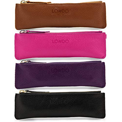 Londo Genuine Leather Pen Case with Zipper Closure, Pencil Pouch Stationery Bag - color: Pink