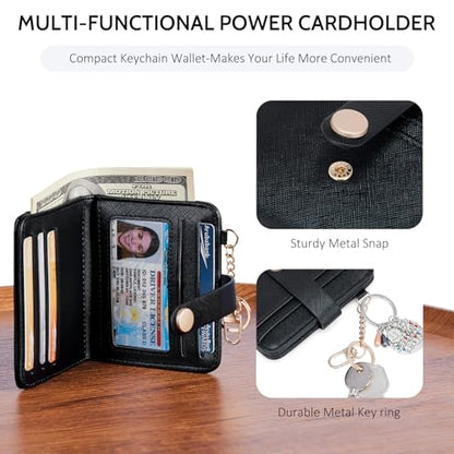 POIUGOYA Slim Wallet for Women RFID Card Holder Keychain - color: Classic Black