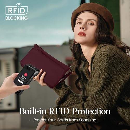 befen Genuine Leather Wristlet Clutch Wallet Purses with RFID Blocking | Small Crossbody Bags Shoulder Handbag for Women, Genuine Leather Wristlet Clutch Wallet Purses with RFID Blocking - color: Burgundy