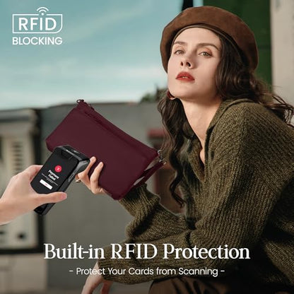 befen Genuine Leather Wristlet Clutch Wallet Purses with RFID Blocking - color: Burgundy