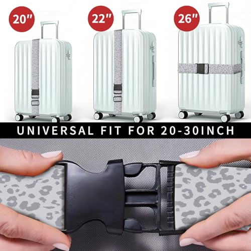 Luggage Straps for Suitcases, Heavy Duty Travel Belt with Quick-Release Buckle, Adjustable Suitcase Strap, Cute Luggage Accessories for Travel Grey Leopard Print - color: Grey Leopard Print
