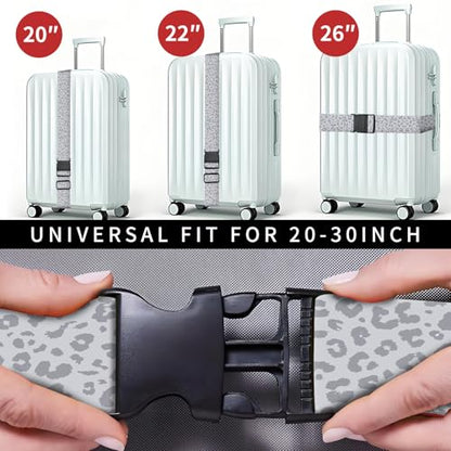 Luggage Straps for Suitcases, Heavy Duty Travel Belt with Quick-Release Buckle, Adjustable Suitcase Strap, Cute Luggage Accessories for Travel Grey Leopard Print - color: Grey Leopard Print