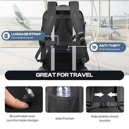 Roomy Travel Backpack,Expandable 40L-50L Carry On Backpack For 17.3" Laptop - color: Black, size: 17.3Inch