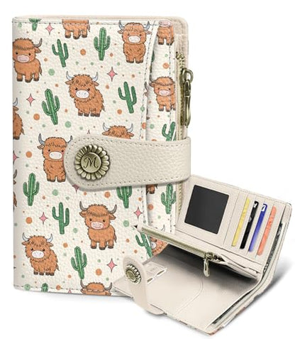 Highland Cow Wallet Women RFID, Passport Holder Credit Card Holder - color: Highland Cow