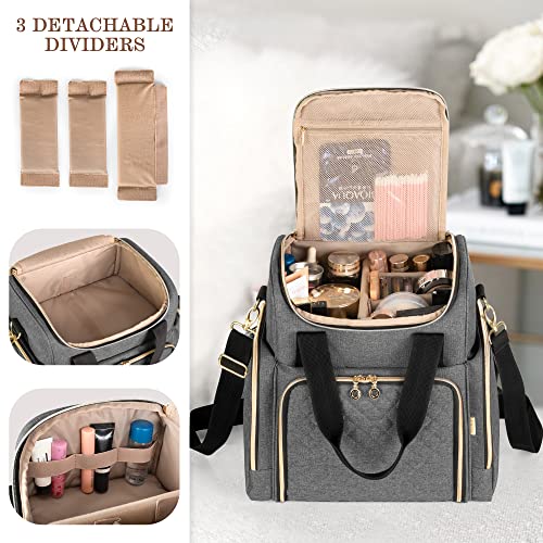 LUXJA Travel Makeup Bag with 2 Removable Makeup Cases, Gray - color: Gray