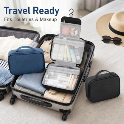 Portable Travel Toiletry Bag, Waterproof Makeup Organizer with Handle (2, Black Set) - color: Black&Navy Set