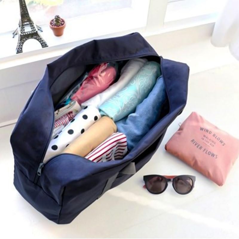 Large Foldable Travel Duffel Bag, Weekender Overnight Bags, NavyBlue - color: NavyBlue