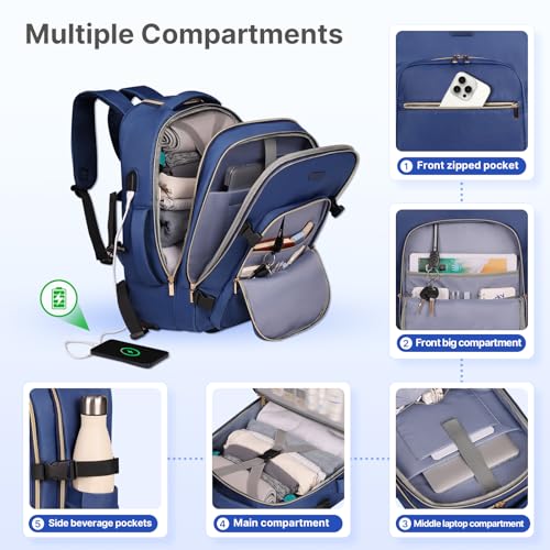 DEVPNR Rolling Backpack for Women, Travel Backpack with Wheels - color: Dark Blue