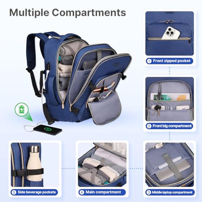 DEVPNR Rolling Backpack for Women, Travel Backpack with Wheels - color: Dark Blue