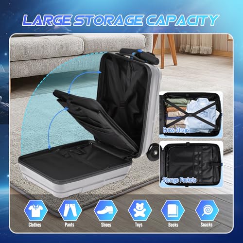 2-in-1 Folding Scooter Luggage for Kids & Adults, Ride-On Suitcase - color: silver