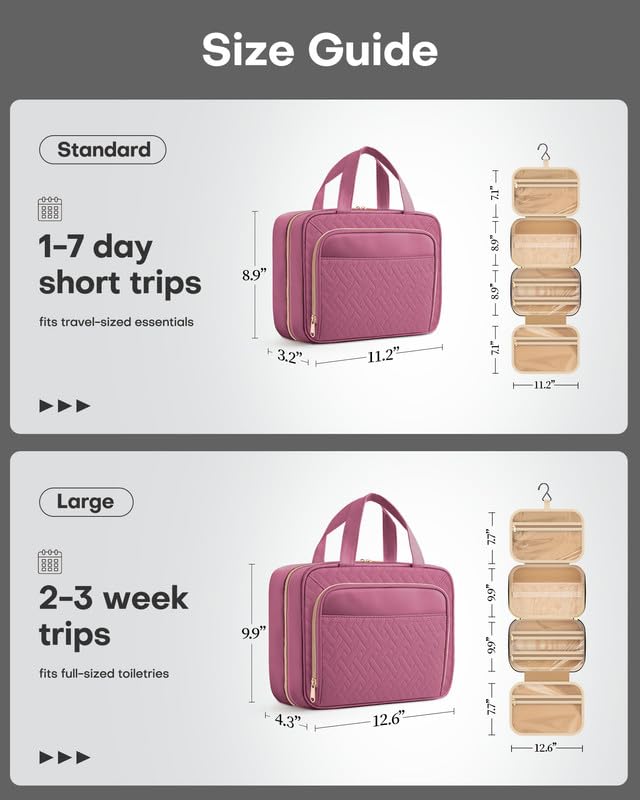 HOTOR Hanging Travel Toiletry Bag Women Men, Rosewood-Pink, Medium - color: Rosewood-Pink, size: Medium