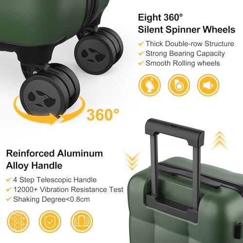 MGB 24 inch Luggage with Spinner Wheels TSA Travel Suitcase, Dark Green - color: Dark Green, size: Checked 24 Inch