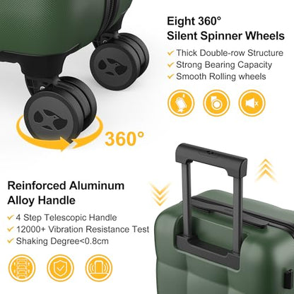 MGB 24 inch Luggage with Spinner Wheels TSA Travel Suitcase, Dark Green - color: Dark Green, size: Checked 24 Inch