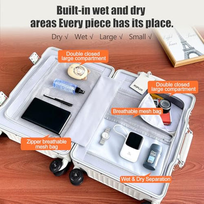 ROPLUS Aluminium Frame Checked-Luggage with Smooth Jelly Wheels, Hardside Zipperless Rolling Suitcase with TSA Lock (Pure White, 28-Inch) - color: White, size: 28 inch