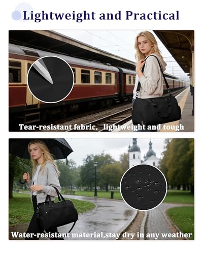 Gym Bag for Women with Shoe Compartment Travel Duffel Bag Black - color: D10-Black