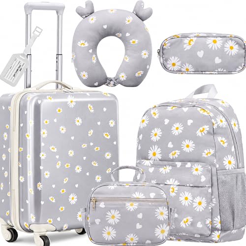 Redbaker 6 Pcs Kids Luggage Set for Girls Grey 17 Inch Daisy - color: Grey, size: 17 Inch